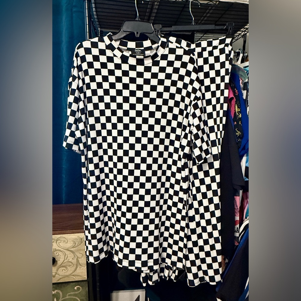 Dressed in LALA Ribbed Playsuit Black & White Checkerboard